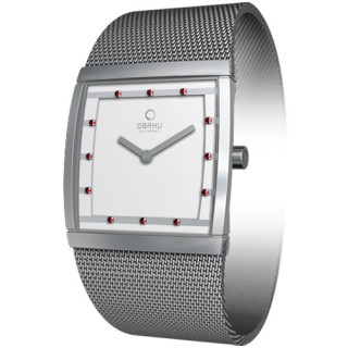 OBAKU 方型視覺晶鑽米蘭腕錶-紅鑽白-小-V102LCCMR