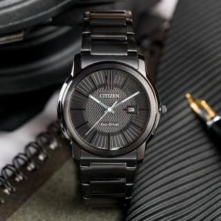 【CITIZEN 星辰】Eco-Drive 萬丈光芒貴族時尚腕錶(黑-AW1215-54E)