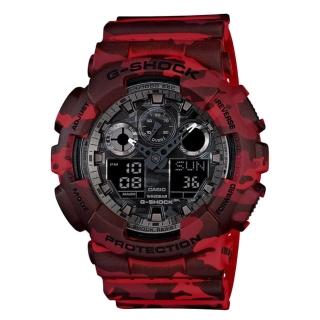 【CASIO】G-SHOCK 迷彩潮流時尚腕錶 51mm/GA-100CM-4(迷彩紅)