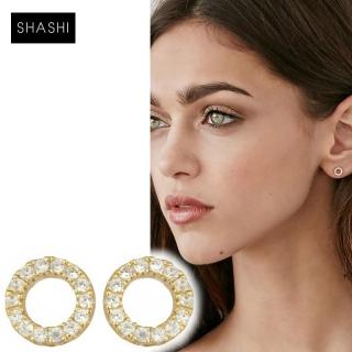 【SHASHI】紐約品牌 Circle Pave 925純銀鑲18K金迷你圓耳環(鑲鑽圓滿圈)