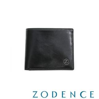 【ZODENCE】MAN 義大利植鞣革系列原色透明窗兩折短夾(黑)