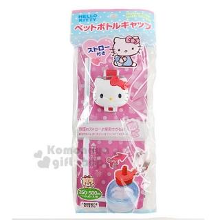 【小禮堂】Hello Kitty 造型寶特瓶蓋《白.大臉.附吸管》