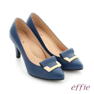 【effie】個性美型 簡約飾扣環減壓奈米高跟鞋(深藍)