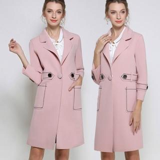 【麗質達人】171020粉色長版風衣外套(M-4XL)