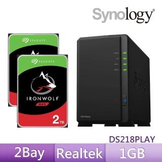 【Synology 】DS218play +【希捷】2TB 3.5吋 NAS專用硬碟(ST2000VN004)-2入組