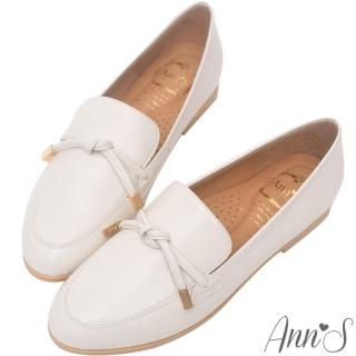 【Ann’S】知性文藝-雙結柔軟綿羊皮紳士平底鞋-版型偏大(米)