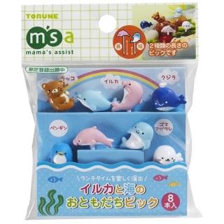 〔小禮堂〕海洋世界 食物裝飾叉《8枝入.藍》可重複使用