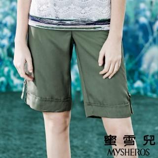【mysheros 蜜雪兒】反摺褲管釦飾造型五分褲(綠)