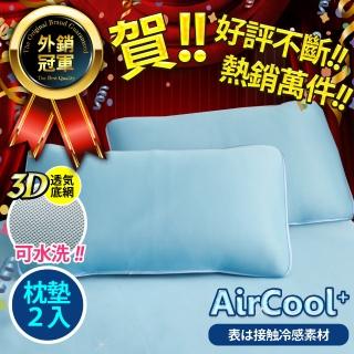 【AirCool+】外銷日本No.1 可水洗3D底網高透氣涼感軟枕墊(枕墊2入)