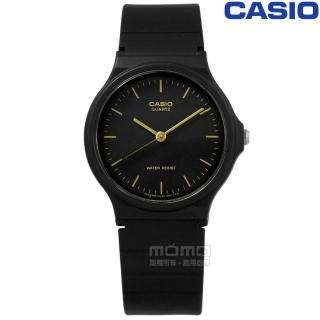 【CASIO 卡西歐】簡潔復刻 日本機芯 橡膠手錶 黑金色 33mm(MQ-24-1E)