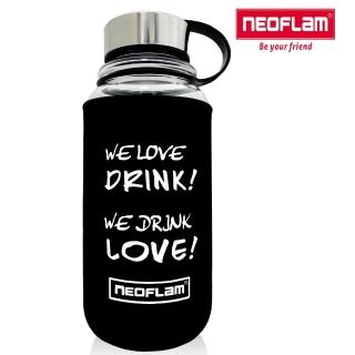 【NEOFLAM】耐熱玻璃運動水壺1000ML+潛水布杯套-黑色