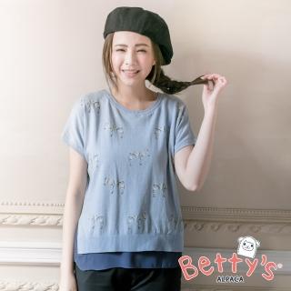 【betty’s 貝蒂思】彩色斑馬拼接雪紡針織衫(淺藍色)