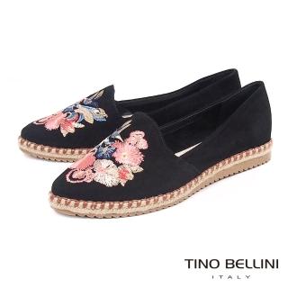 【TINO BELLINI 貝里尼】巴西進口花鳥蝶舞電繡麻編休閒鞋B83235(黑)