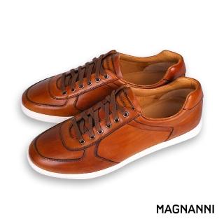 【MAGNANNI】時尚綁帶真皮休閒鞋(棕色 20617-COG)