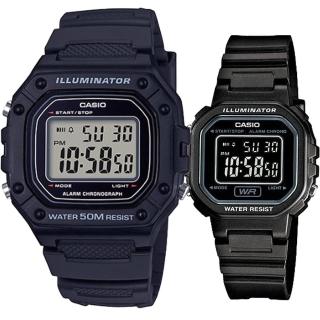 【CASIO 卡西歐】實用運動熱賣男女對錶(W-218H-1A+LA-20WH-1B)