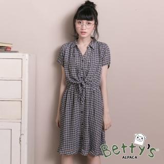 【betty’s 貝蒂思】美式格紋腰間綁結雪紡洋裝(黑色)