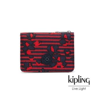 【KIPLING】高雅紅花條紋實用短夾-ALETHEA