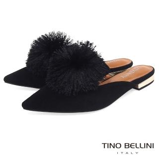 【TINO BELLINI 貝里尼】宮廷風尚蓬蓬線球穆勒鞋B79238(黑)