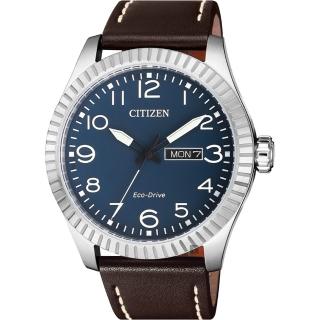 【CITIZEN 星辰】限量光動能休閒手錶-藍x咖啡/42mm(BM8530-11L)