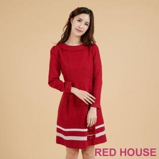 【RED HOUSE 蕾赫斯】翻領蕾絲蝴蝶結洋裝(共2色)