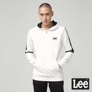 【Lee】Lee 小LOGO拼接長袖連帽厚TEE/RG-標準版-白(白)