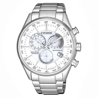 【CITIZEN 星辰】限定五局電波三眼計時腕錶-白銀-41.5mm(CB5020-87A)