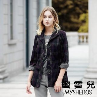 【mysheros 蜜雪兒】復古格紋反摺袖外套(豆沙)