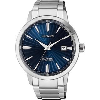 【CITIZEN 星辰】鈦 自動上鍊機械手錶-藍x銀/40.5mm(NJ2180-89L)