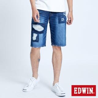 【EDWIN】破壞五袋牛仔短褲-男款(中古藍)