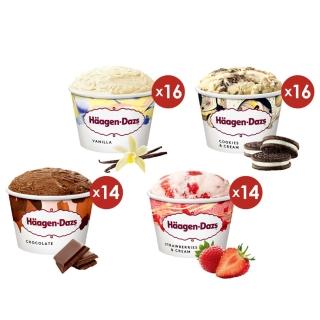 【Haagen-Dazs 哈根達斯】不同凡享經典迷你杯75ml團購60入組(香草16+草莓14+淇淋巧酥16+巧克力14)