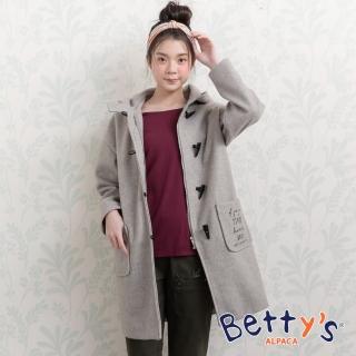 【betty’s 貝蒂思】連帽毛呢刺繡牛角釦大衣(淺灰)