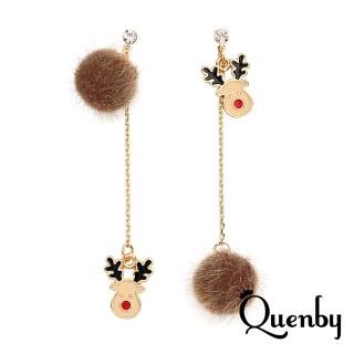 【Quenby】秋冬聖誕系麋鹿毛球球耳環/耳針(飾品/配件)