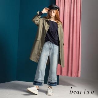 【bear two】金屬環裝飾落肩風衣外套(綠)